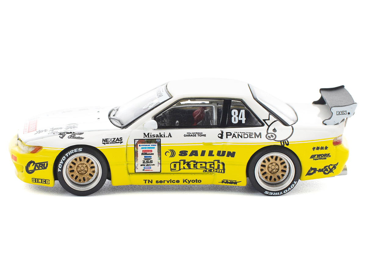Pandem S13 RHD #84 White and Yellow with Graphics 1/64 Diecast Model Car
