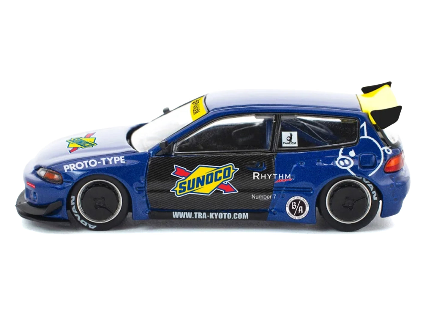 Pandem Civic EG6 RHD (Right Hand Drive) "Sunoco" Blue Metallic with Yellow Accents 1/64 Diecast Model Car by Pop Race