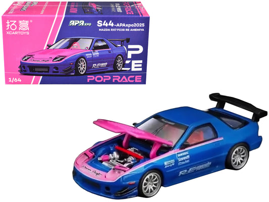 Mazda RX7 (FC3S) RE Amemiya RHD (Right Hand Drive) Blue Metallic with Pink Hood "APA XPO 2025 Exclusive" 1/64 T&y Diecast Model Car by Pop Race