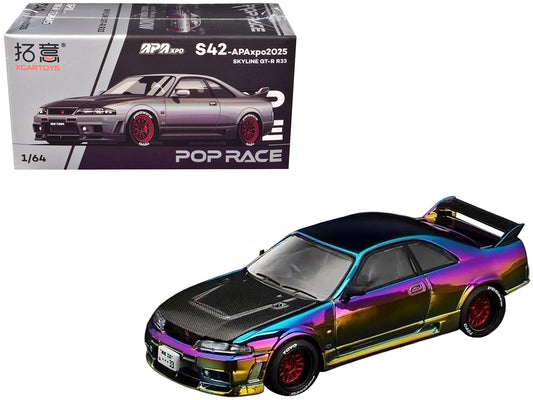 Skyline GT-R (R33) RHD (Right Hand Drive) Chameleon Chrome with Carbon Hood "APA XPO 2025 Exclusive" 1/64 T&y Diecast Model Car by Pop Race