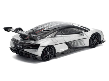 Yangwang U9 Silver Metallic with Black Top and Stripes 1/64 Diecast Model Car by Pop Race