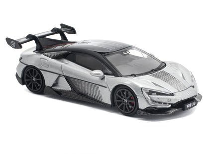Yangwang U9 Silver Metallic with Black Top and Stripes 1/64 Diecast Model Car by Pop Race