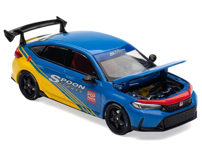 Honda Civic Type R FL5 "Spoon Sports" Blue and Yellow "Tokyo Auto Salon - Hong Kong 2025" 1/64 Diecast Model Car by Pop Race