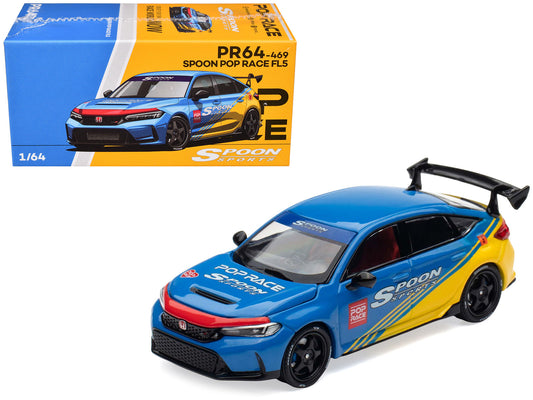 Honda Civic Type R FL5 "Spoon Sports" Blue and Yellow "Tokyo Auto Salon - Hong Kong 2025" 1/64 T&y Diecast Model Car by Pop Race