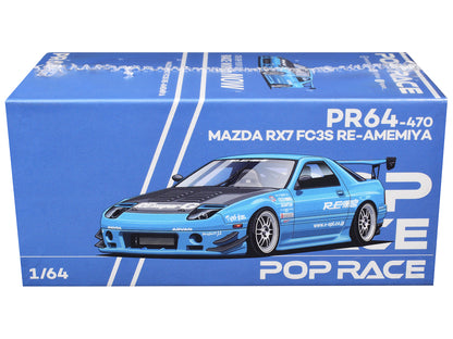 Mazda RX7 (FC3S) RE Amemiya RHD Light Blue 1/64 Diecast Model Car - Pop Race