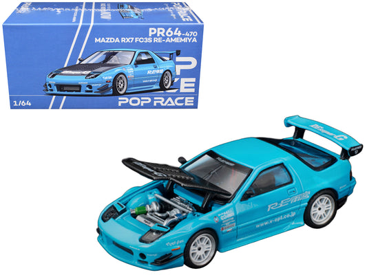 Mazda RX7 (FC3S) RE Amemiya RHD (Right Hand Drive) Light Blue with Carbon Hood "Tokyo Auto Salon 2026" 1/64 T&y Diecast Model Car by Pop Race
