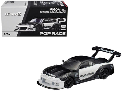Mazda RX-7 "RE Super G Time Attack" RHD (Right Hand Drive) Black and White "The Model Car Show Malaysia 2026" 1/64 T&y Diecast Model Car by Pop Race