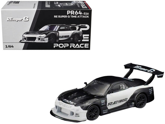 Mazda RX-7 "RE Super G Time Attack" RHD (Right Hand Drive) Black and White "The Model Car Show Malaysia 2026" 1/64 T&y Diecast Model Car by Pop Race