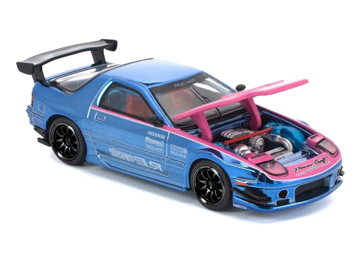 Mazda RX7 (FC3S) RE Amemiya RHD Blue Chrome 1/64 Diecast Model Car - Pop Race