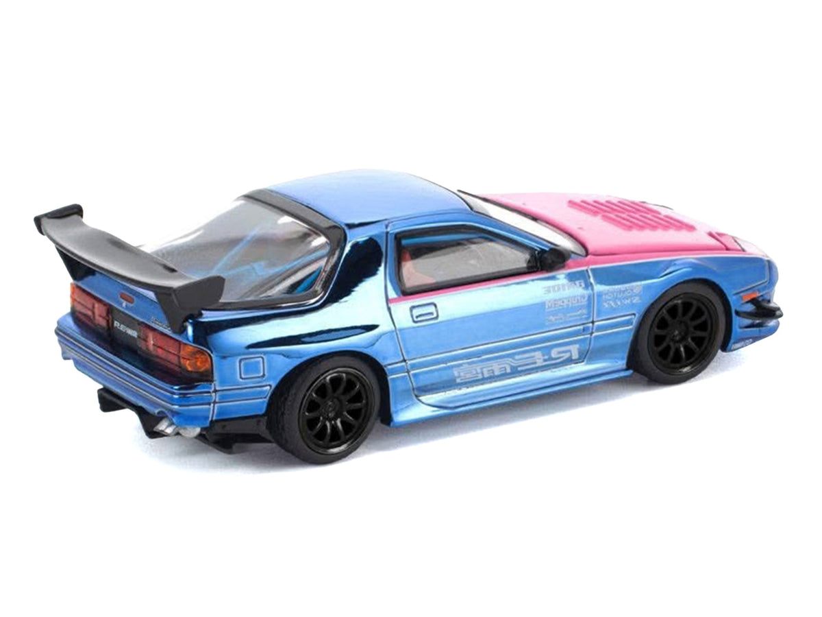 Mazda RX7 (FC3S) RE Amemiya RHD Blue Chrome 1/64 Diecast Model Car - Pop Race