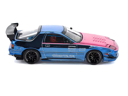 Mazda RX7 (FC3S) RE Amemiya RHD Blue Chrome 1/64 Diecast Model Car - Pop Race