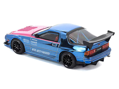 Mazda RX7 (FC3S) RE Amemiya RHD Blue Chrome 1/64 Diecast Model Car - Pop Race
