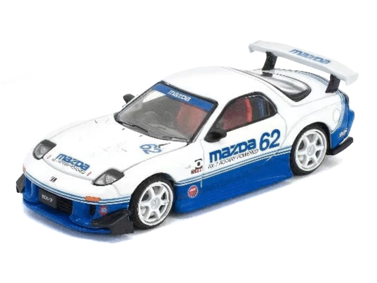 Mazda RX7 RE-Amemiya RHD #62 White Blue 1/64 Diecast Model Car - Pop Race