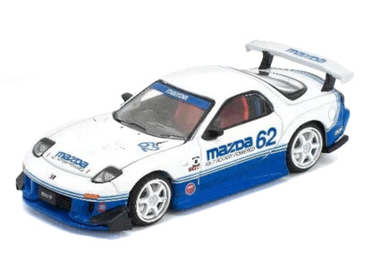 Mazda RX7 RE-Amemiya RHD #62 White Blue 1/64 Diecast Model Car - Pop Race