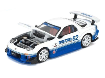 Mazda RX7 RE-Amemiya RHD #62 White Blue 1/64 Diecast Model Car - Pop Race