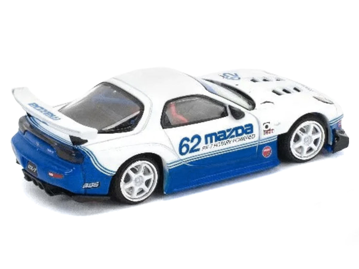 Mazda RX7 RE-Amemiya RHD #62 White Blue 1/64 Diecast Model Car - Pop Race