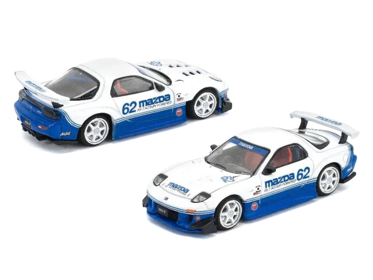 Mazda RX7 RE-Amemiya RHD #62 White Blue 1/64 Diecast Model Car - Pop Race