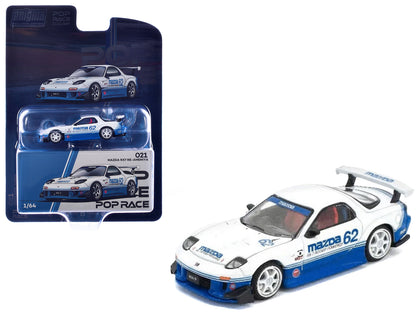 Mazda RX7 RE-Amemiya RHD #62 White Blue 1/64 Diecast Model Car - Pop Race