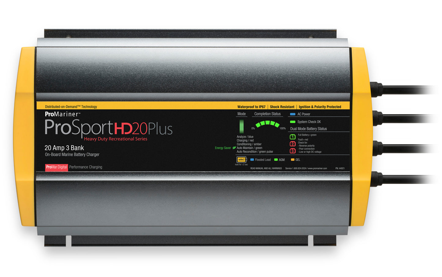 ProMariner ProSport HD 20 Gen4 20 Amp Wtron Battery Charger 12/24/36v 3 Bank 120v Input