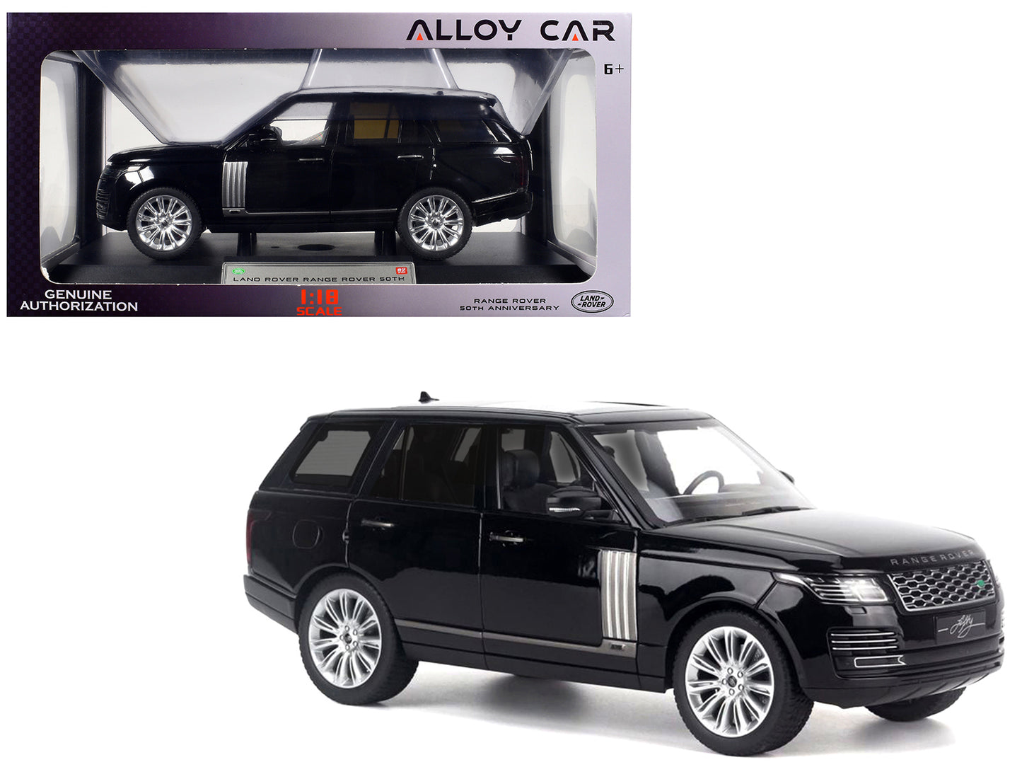 Land Rover Ranger Rover 50th Anniversary Black Metallic with Sunroof 1/18 T&y Diecast Model Car by Heimanba