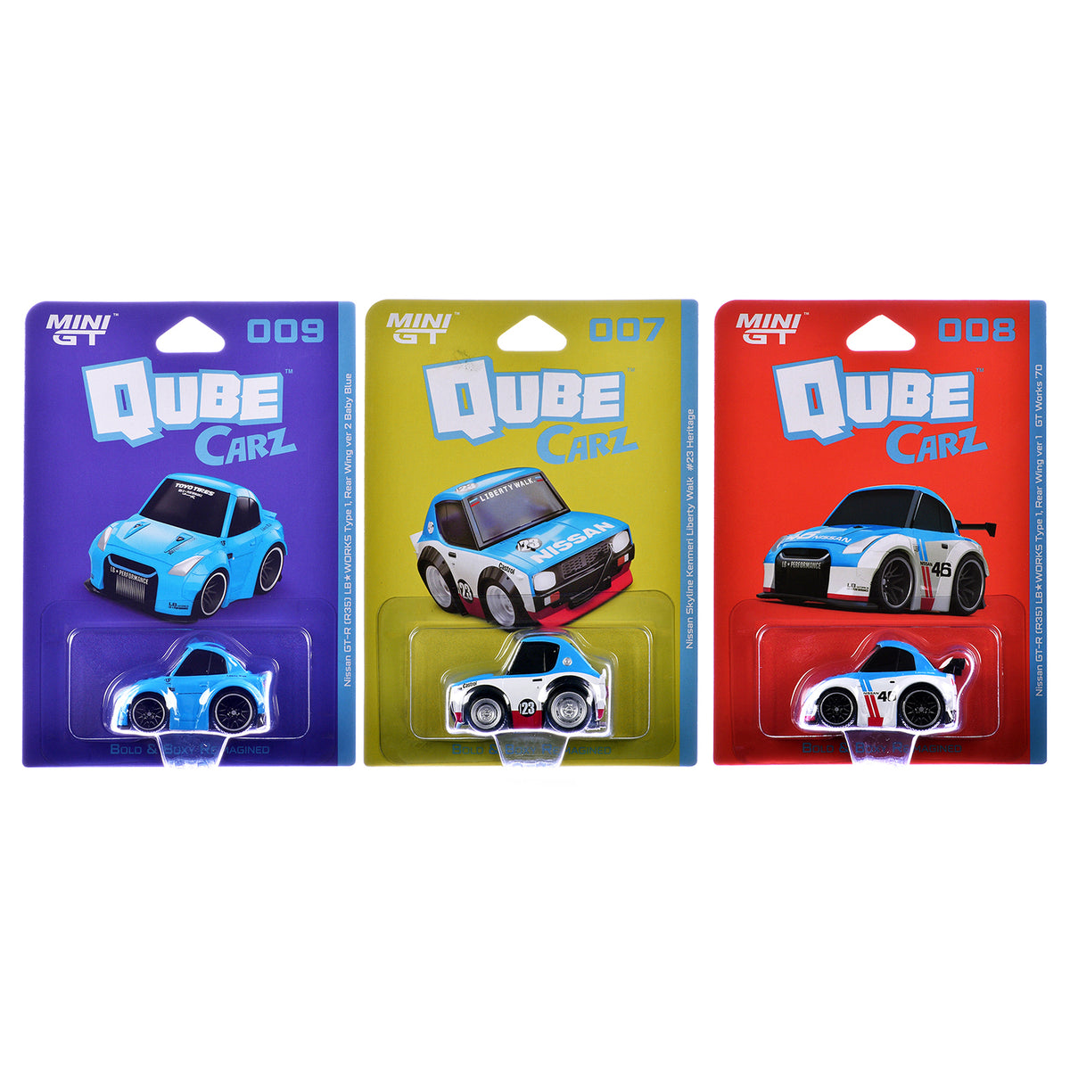 "QubeCarz" Series #2 Set of 3 pieces 1/64 Diecast Model Cars - Mini GT