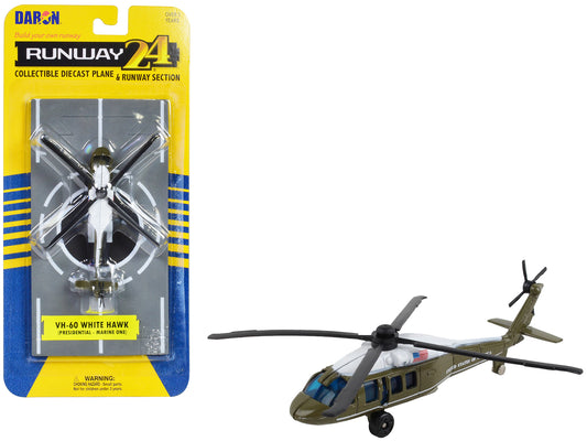 Sikorsky VH-60 White Hawk Helicopter Olive Drab with White Top Diecast