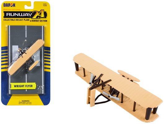 Wright Flyer Biplane Aircraft Beige with Runway Section Diecast Airplane