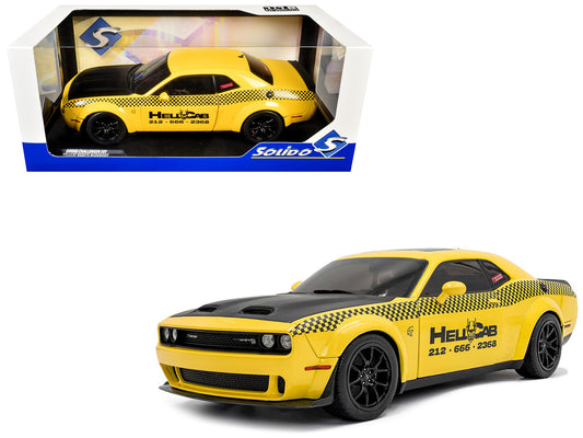 2023 Dodge Challenger SRT Hellcat Redeye Widebody Taxi "NYC Hellcab" Yellow with Black Hood and Graphics 1/18 T&y Diecast Model Car by Solido