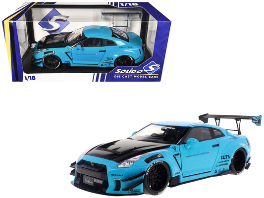 2023 Nissan GT-R (R35) Liberty Walk Body Kit 2.0 RHD (Right Hand Drive) Baby Blue with Carbon Hood 1/18 T&y Diecast Model Car by Solido