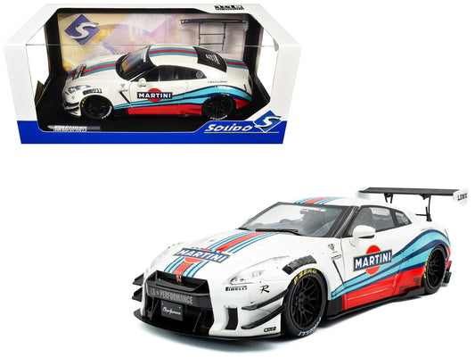2024 Nissan GT-R (R35) RHD (Right Hand Drive) with Liberty Walk 2.0 Body Kit "Martini Racing" White with Stripes 1/18 T&y Diecast Model Car by Solido