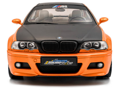 2000 BMW E46 M3 "Solido Works" Orange Metallic with Matt Black Hood and Carbon Top 1/18 Diecast Model Car by Solido
