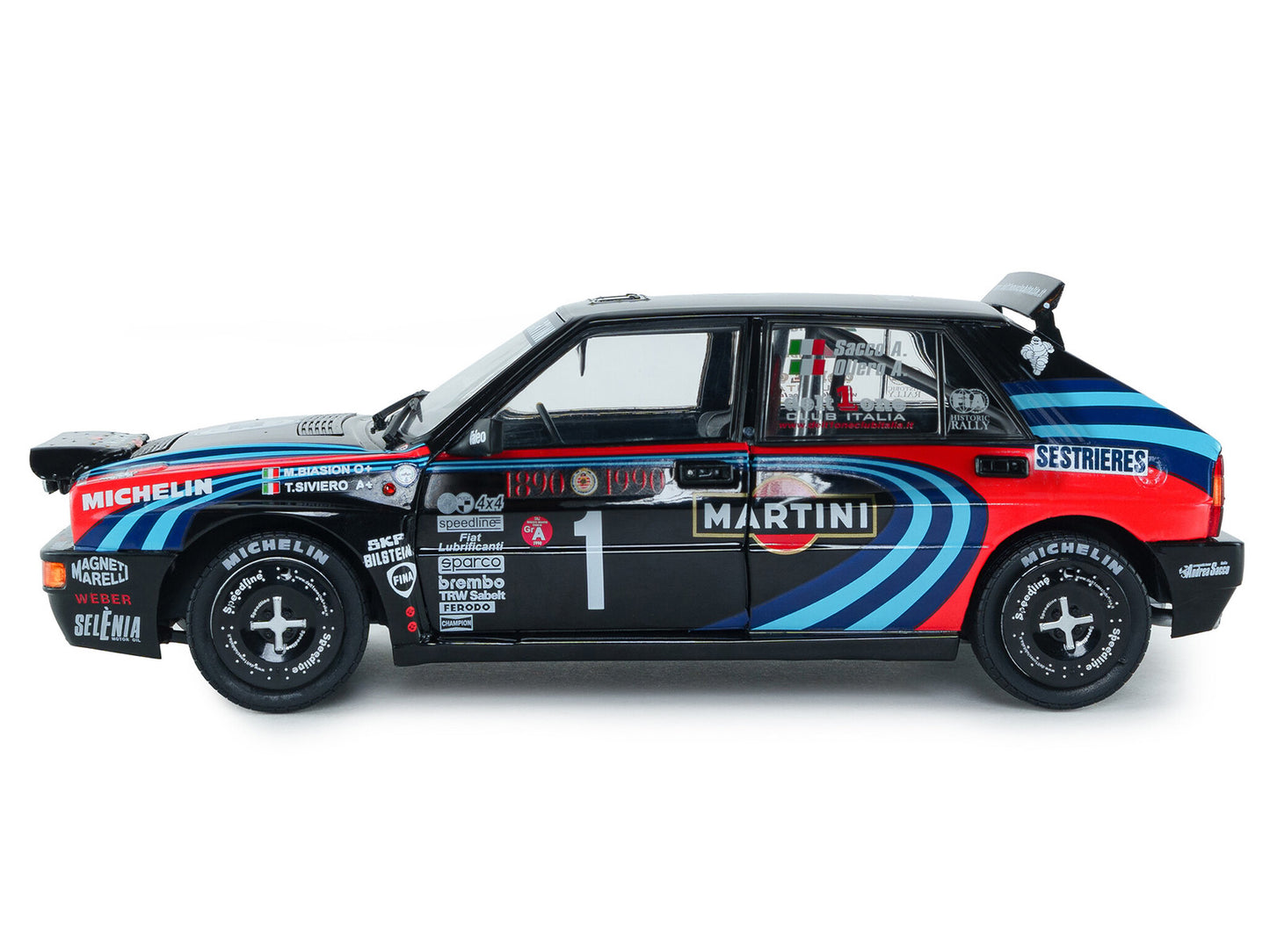 Lancia Delta HF Integrale #1 A. Sacco - A. Ollero "Miki Biasion Martini Racing Rallye Monte Carlo 1990 Tribute" FIA Historic Rally (2026) "Competition" Series 1/18 Diecast Model Car by Solido