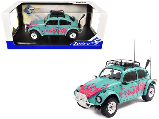 1976 Volkswagen Beetle Baja Miami Green with Pink Graphics 1/18 T&y Diecast Model Car by Solido