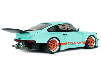 2025 Porsche 911 KS-R by Khyzyl Saleem "Blue Racer" Light Blue with Orange Stripes 1/18 Diecast Model Car by Solido