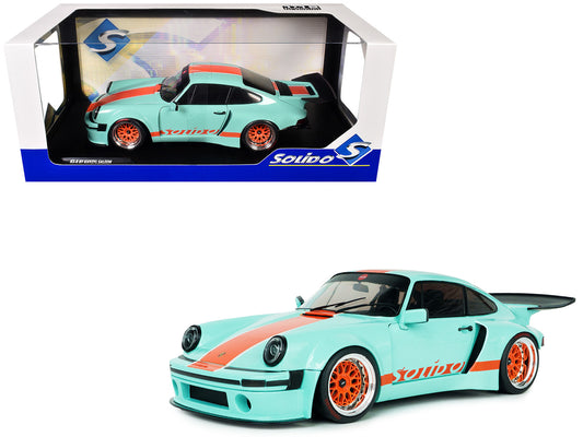 2025 Porsche 911 KS-R by Khyzyl Saleem "Blue Racer" Light Blue with Orange Stripes 1/18 T&y Diecast Model Car by Solido