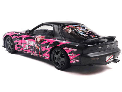 1994 Mazda RX7 (FDRS) RHD (Right Hand Drive) "Itasha Club" Black Metallic with Pink Graphics 1/18 Diecast Model Car by Solido