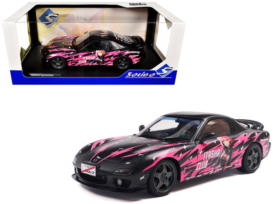 1994 Mazda RX7 (FDRS) RHD (Right Hand Drive) "Itasha Club" Black Metallic with Pink Graphics 1/18 T&y Diecast Model Car by Solido