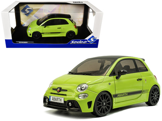 2023 Fiat F595 Abarth Verde Adrenalina Green with Black Top and Stripes 1/18 T&y Diecast Model Car by Solido