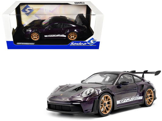 2024 Porsche 911 GT3 RS Weissach Package Viola Purple Metallic with Carbon Hood Stripes and Top 1/18 T&y Diecast Model Car by Solido