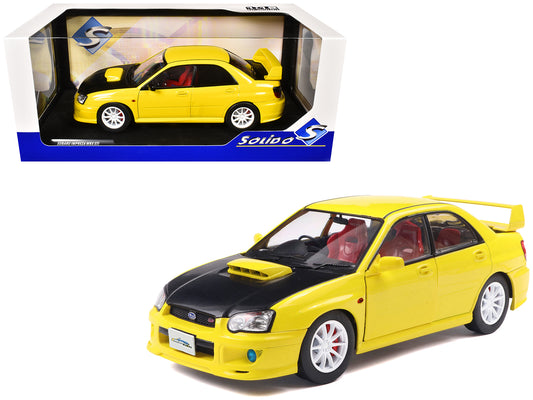 2003 Subaru Impreza WRX STI RHD (Right Hand Drive) Yellow with Carbon Hood 1/18 T&y Diecast Model Car by Solido