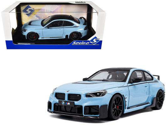 2024 BMW M2 Performance Parts Zandvoort Blue with Carbon Top and Black Stripes 1/18 T&y Diecast Model Car by Solido