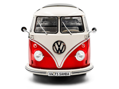 1962 Volkswagen T1 Samba Bus Red and White 1/18 Diecast Model Car by Solido