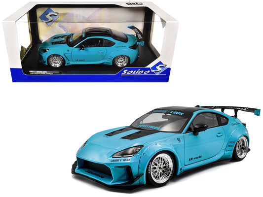 2024 T&yota GR86 LBWK Body Kit RHD (Right Hand Drive) Baby Blue with Black Top 1/18 T&y Diecast Model Car by Solido