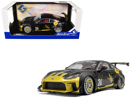 2024 T&yota GR86 Liberty Walk Body Kit RHD (Right Hand Drive) #24 Black with Gold Graphics 1/18 T&y Diecast Model Car by Solido
