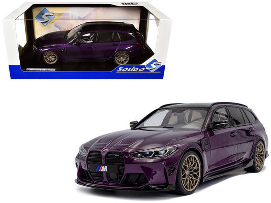 2024 BMW M3 Competition M xDrive Touring Twilight Purple Pearl Metallic with Black Top 1/18 T&y Diecast Model Car by Solido