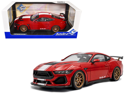 2024 Ford Shelby Mustang Super Snake Race Red with White Stripes 1/18 T&y Diecast Model Car by Solido