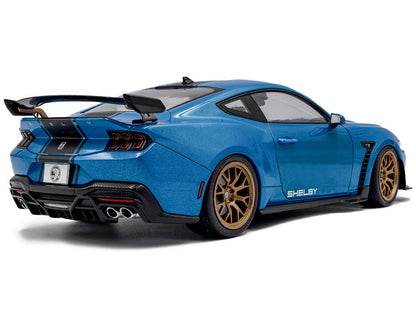 2024 Ford Shelby Mustang Super Snake Grabber Blue Metallic with Black Stripes 1/18 Diecast Model Car by Solido