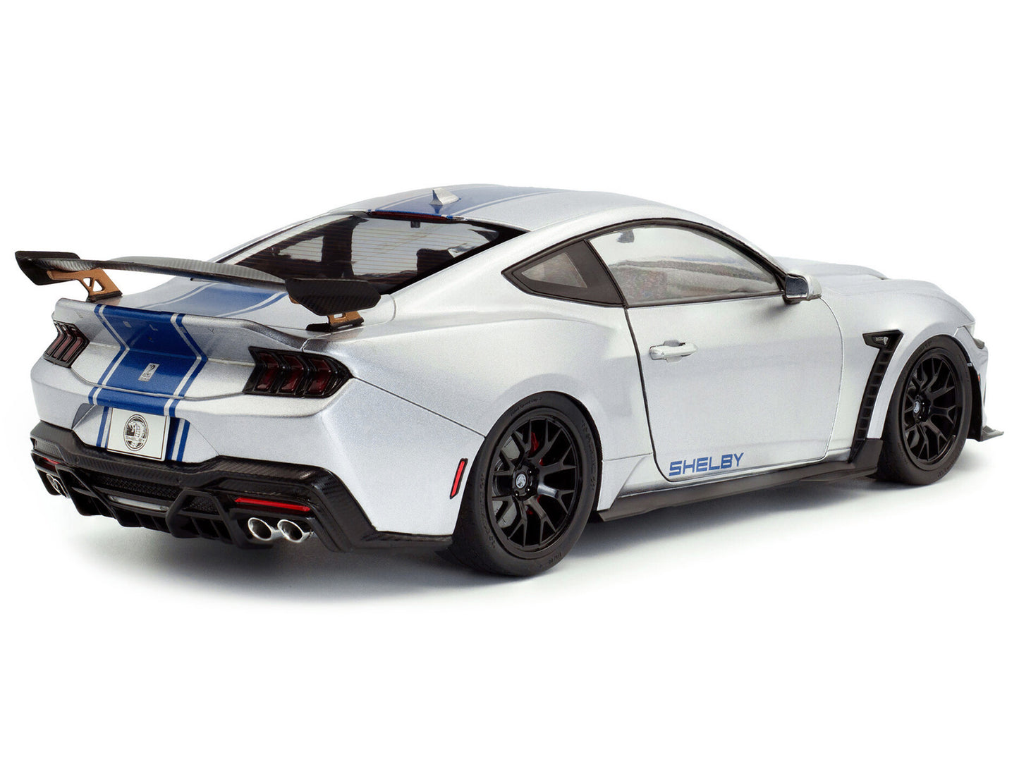 2024 Ford Shelby Mustang Super Snake Gray Metallic with Blue Stripes 1/18 Diecast Model Car by Solido