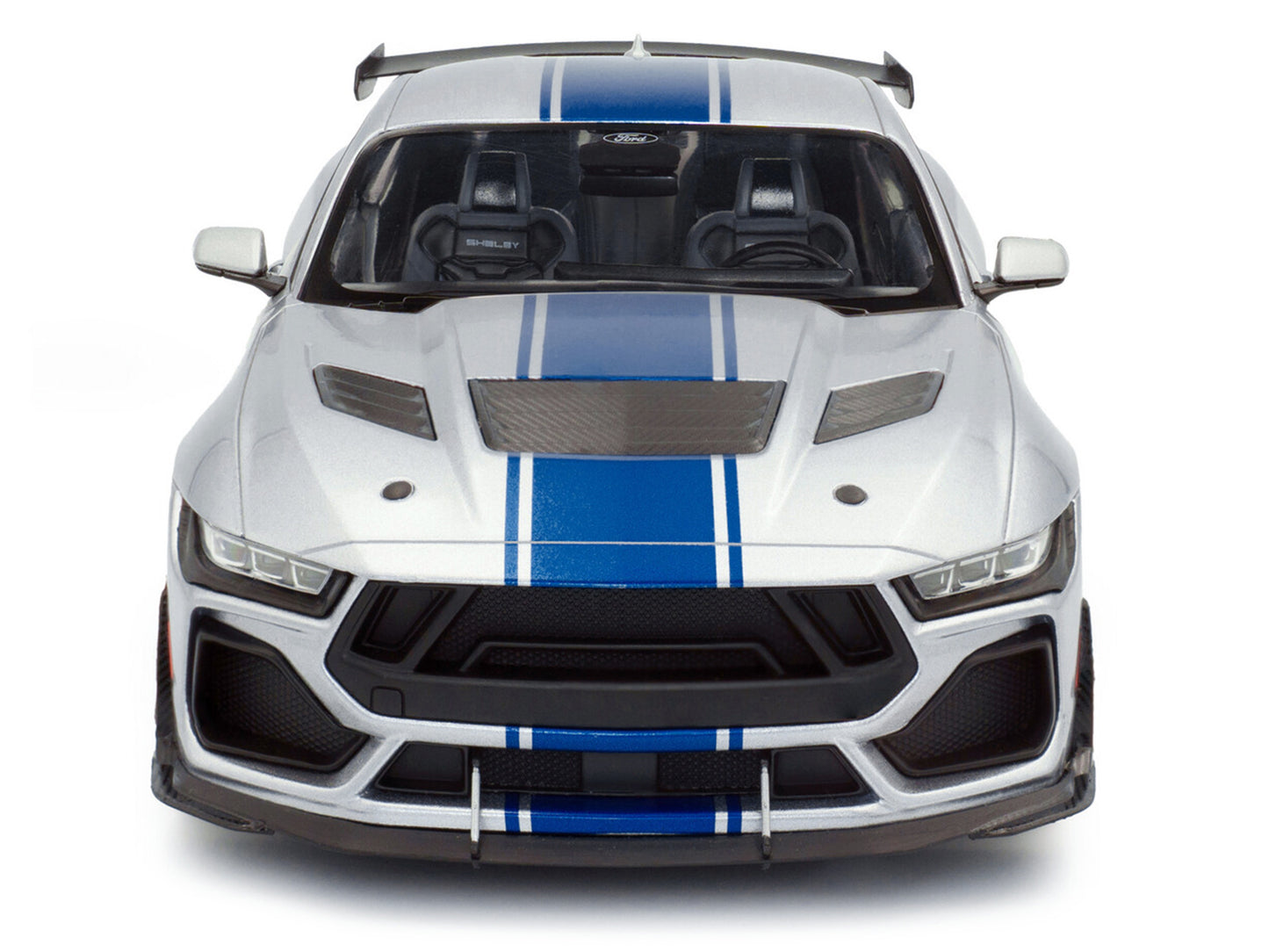 2024 Ford Shelby Mustang Super Snake Gray Metallic with Blue Stripes 1/18 Diecast Model Car by Solido