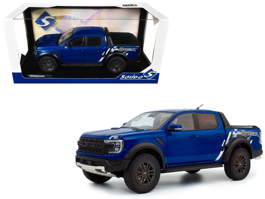 2024 Ford Ranger Raptor Pickup Truck Blue Lightning Metallic 1/18 T&y Diecast Model Car by Solido